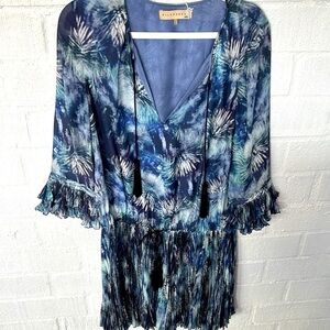 Elle Sasson Silk Designer Blue Pleated Dress sz 36/ S